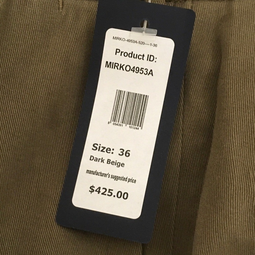 Incotex NWT Men's Pants Cotton Wool Mirko M Pattern Size 36 Dark Beige Chinos